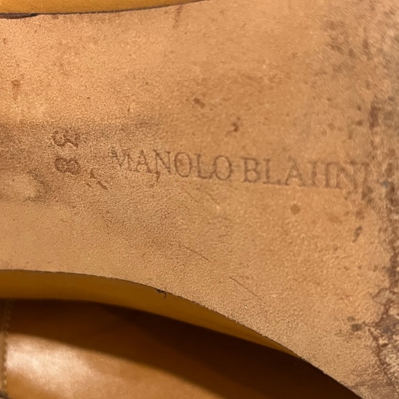 MANOLO BLAHNIK Camel Leather Pointed Toe Kitten Heel Ankle Bootie EU38 US 8 - Picture 9 of 11